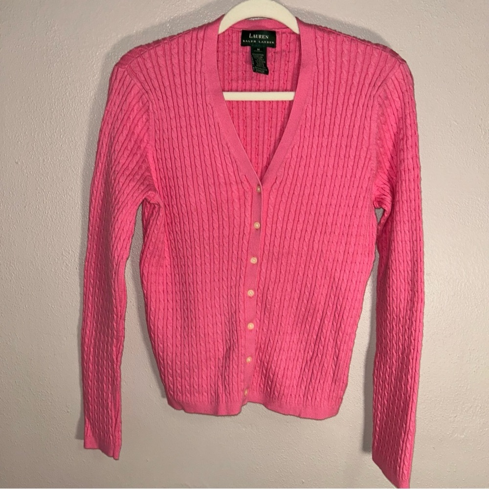 Ralph Lauren VTG bubble gum Pink Cable Knit Cardigan
